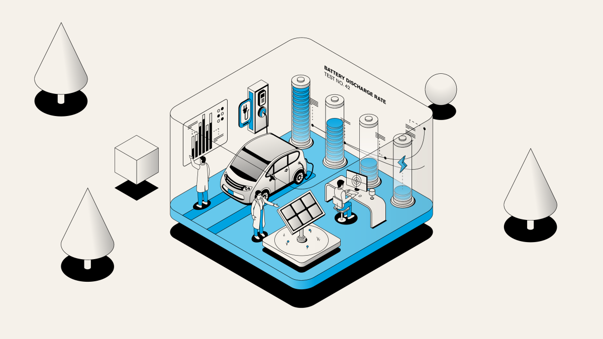 Graphic of scientists working on solar powered vehicle